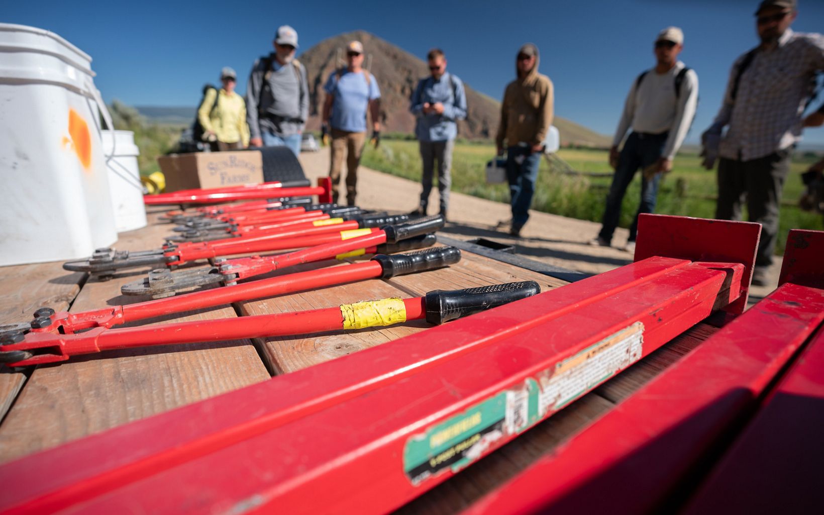 Tools lined up Tools are lined up for crew members as the workday begins.  © Jeremy Roberts/Conservation Media