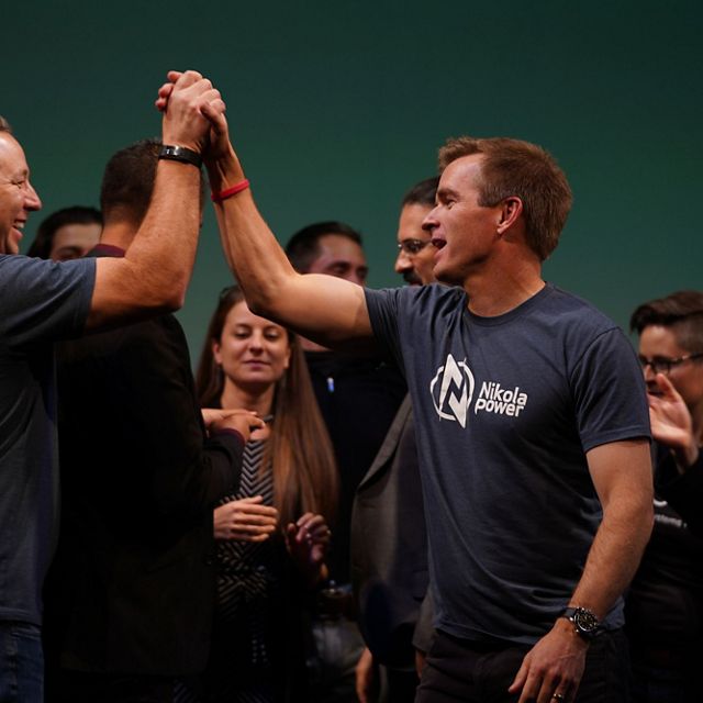 Team members from Nikola Power celebrate their accomplishments at Techstars Demo Day