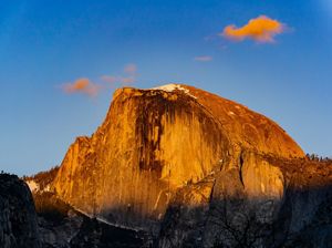 Sunset view of the beautiful half dome at Yosemite National Park, California