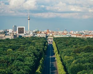 Aerial view of the Berlin skyline.