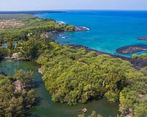 An aerial view of Kiholo fishpond on the island of Hawaii.