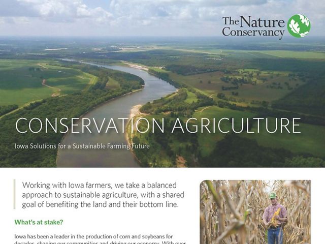 The cover of the Conservation Agriculture report featuring a view of the Mississippi River and ag fields.