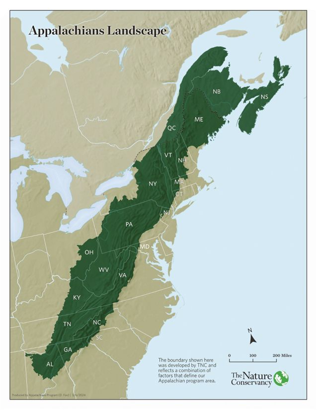 A map of the Appalachians developed by TNC.