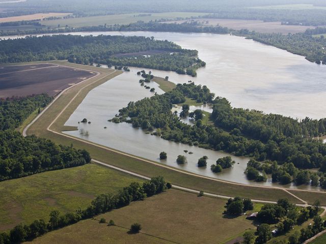 An aerial view of the flooded areas along the Atchafalaya River outside of Baton Rouge, LA.