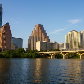 The Austin skyline from a river.