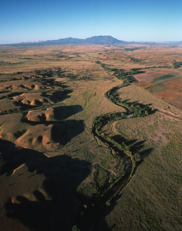 Aerial view of San Pedro River Arizona looking south