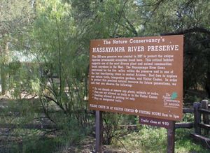 View of the visitor center sign at Hassayampa River Preserve.
