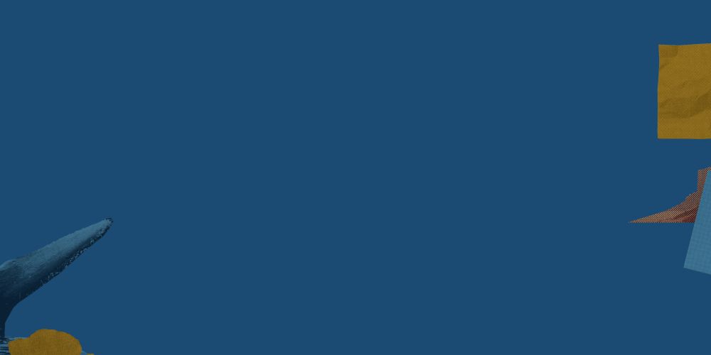 Blue banner with an abstract collage.