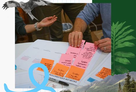 Workshop participants using sticky notes during an activity.