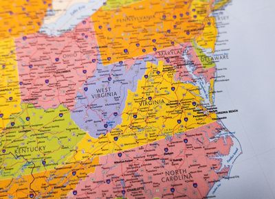 A map of the eastern portion of the United States.
