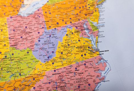 A map of the eastern portion of the United States.