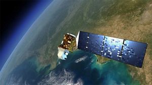 The Landsat 8 satellite in orbit.