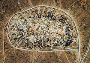 An aerial image of the town of White Cliffs with clear vision of the road that encircles the town like a border