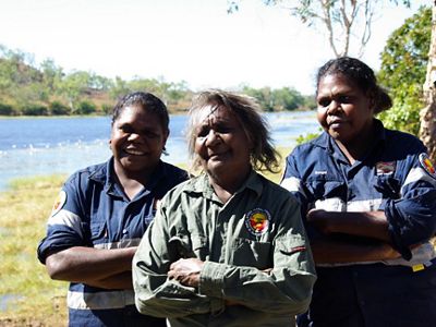 Indigenous rangers from Ngukurr, Northern Territory, including Yugul Mangi senior women (from left to right) Edna Nelson, Cherry Daniels and Julie Roy