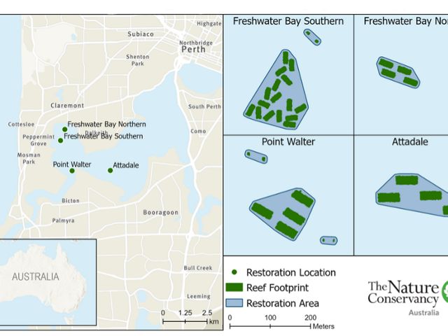 Map of reef restoration locations