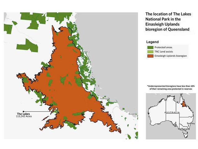 Location map of The Lakes National Park, QLD