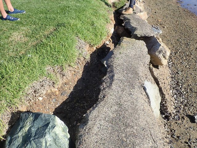 Pre-project conditions, failing seawall along Wagonga Inlet Foreshore.