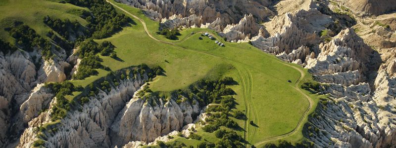 Aerial view of Badlands in South Dakota.