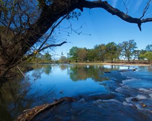 Water flowing in the Blue River in Oklahoma.