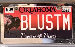 Custom license plate that reads "Bluestm"