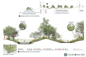 Rendering of the Bowtie Wetland Demonstration designs. 