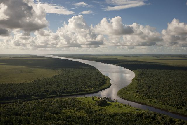 The Rio Curipi meets the Rio Uaçá on its way to the Atlantic Ocean, in the Oiapoque indigenous region of the Brazilian Amazon.