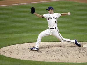 Milwaukee Brewers pitcher Brent Suter throws a pitch from the pitcher's mound