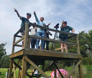 A group birdwatching at the Brownsville Open Farm Day. 