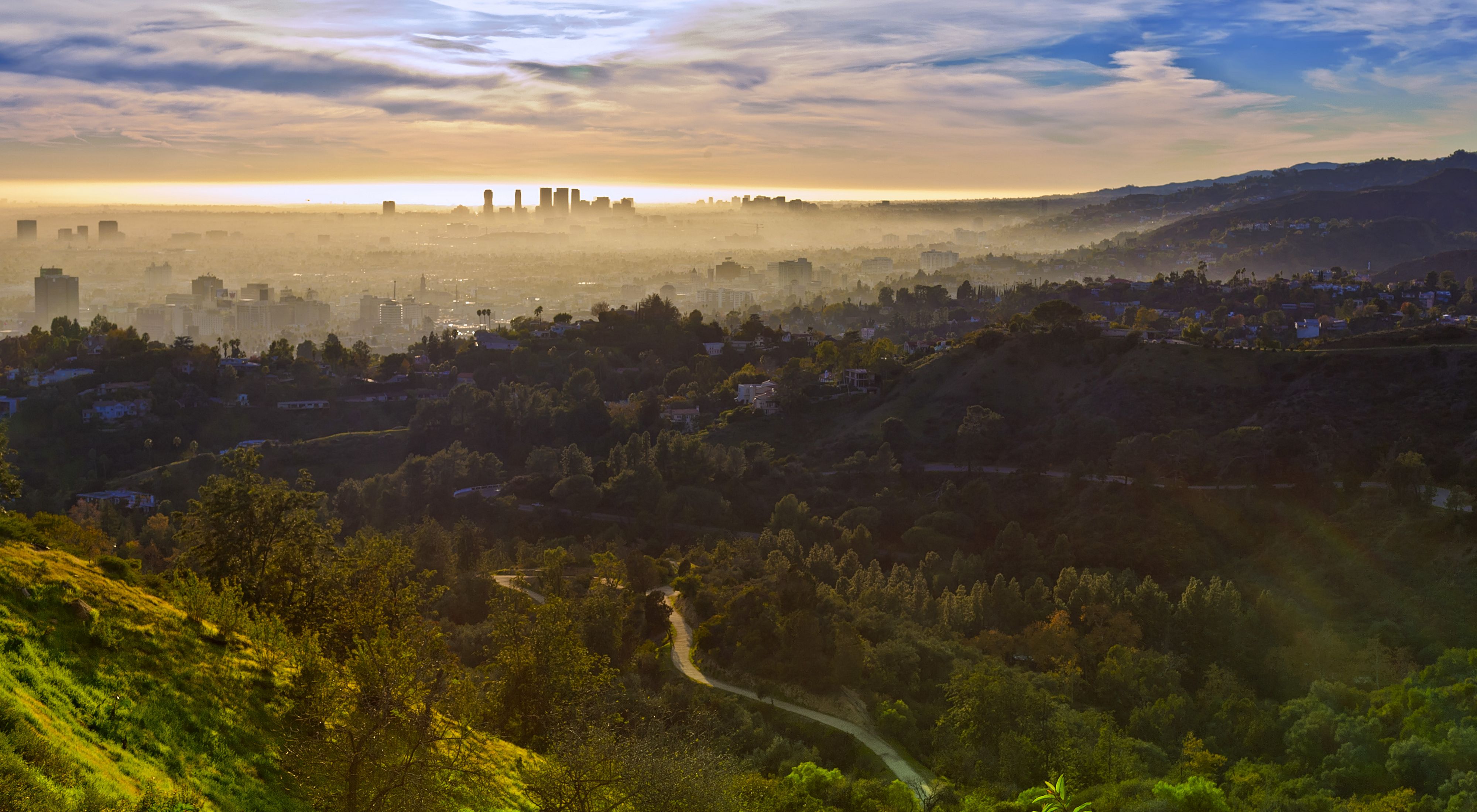 An aerial view of Los Angeles from Griffith Park.