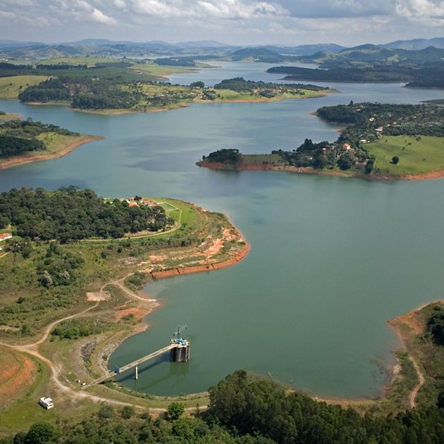 Aerial view of Jaguari Reservoir in Joanópolis-SP