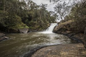 Extrema, MG, Brazil: 08/22/2018: Salto Grande waterfall, the largest fall of the Jaguari River. The river is born in the state of Minas Gerais and when it enters the state of São Paulo it becomes part of the Cantareira reservoir, which supplies the city of São Paulo.