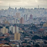 Vista da cidade de São Paulo com muitos prédios e pouca vegetação.