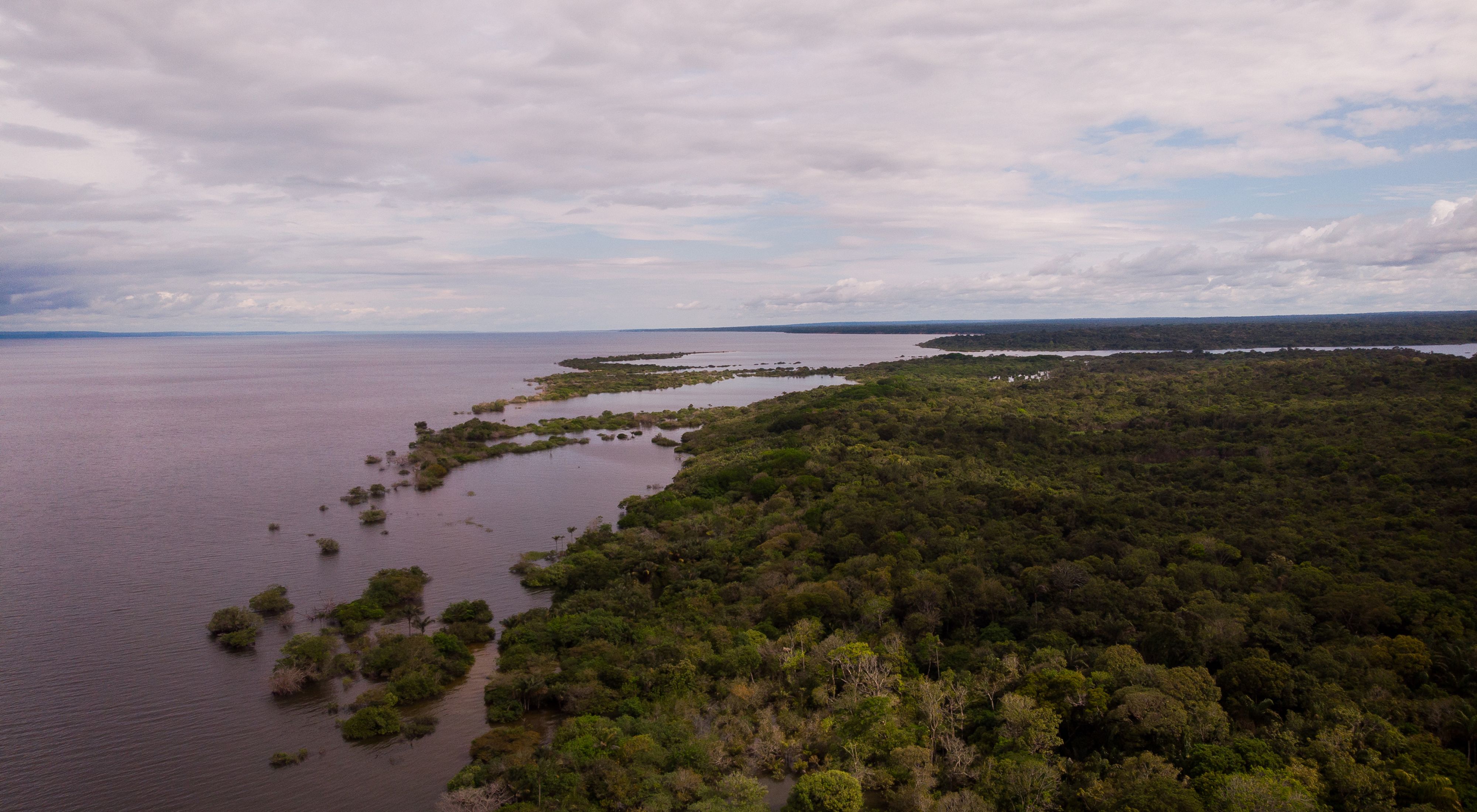 Vista aérea da margem do Rio Tapajós, no Oeste do Pará.
