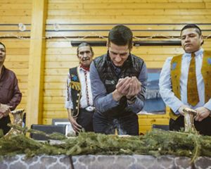 Hadley Archer of Nature United and members of the Lutsel K’e Dene First Nation sign a grant agreement for the Thaidene Nene Fund on February 14, 2019.