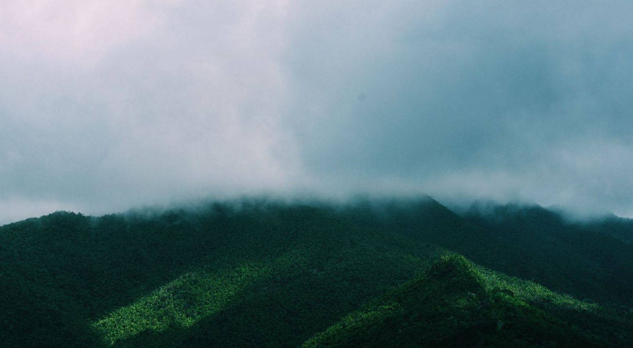 Heavy fog covers a mountain in Rio Piedras, Puerto Rico.