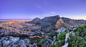 An aerial view features Cape Town, South Africa.