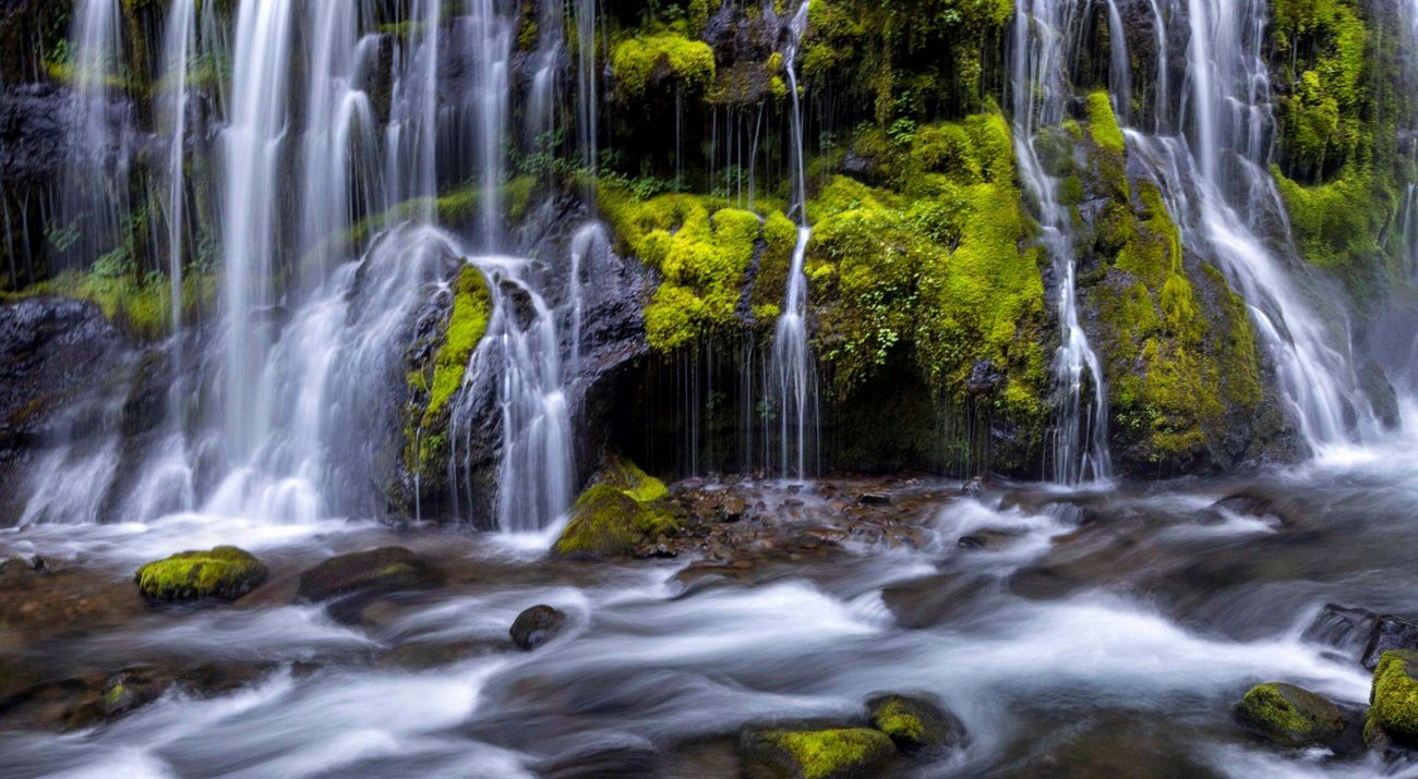 Water running over rocks.