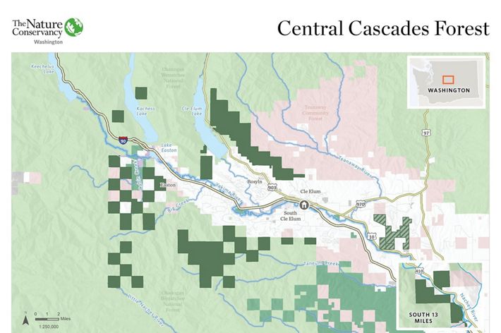 Map of the Central Cascades region where TNC is working.