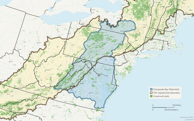 A map of the Chesapeake Bay over the Appalachian mountains.