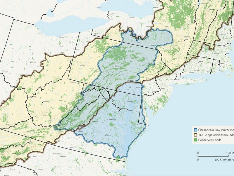 A map of the Chesapeake Bay over the Appalachian mountains.