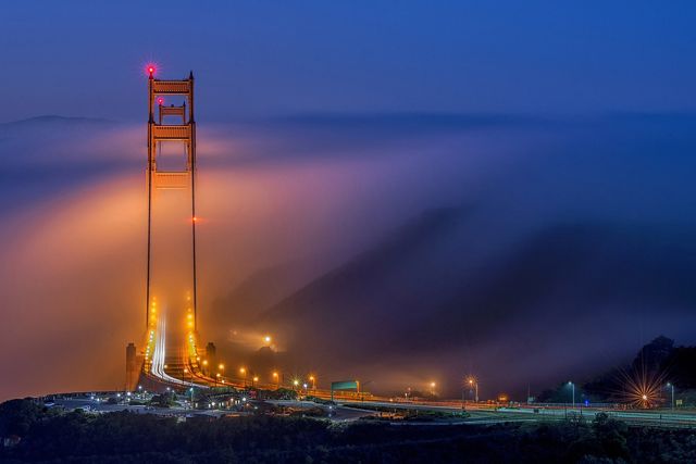 Golden Gate Bridge during a low fog event.