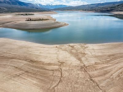 Low water levels in a reservoir.