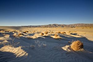 A shadow falling over an open desert. 