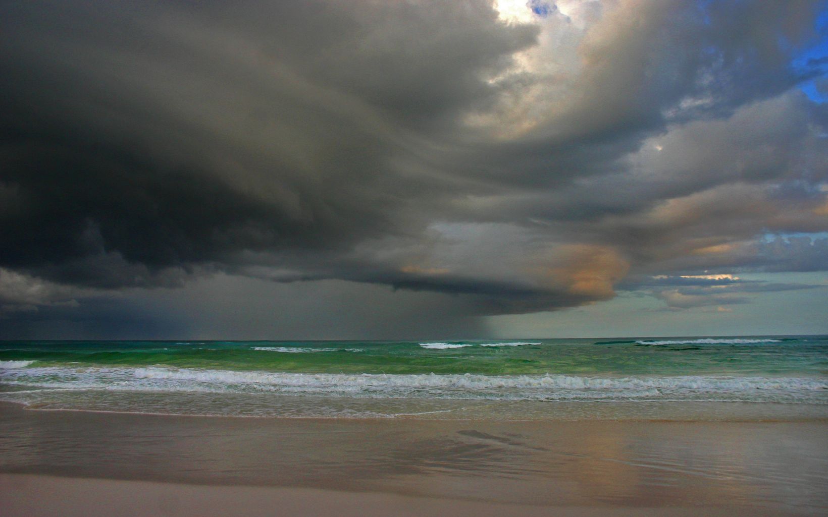 A powerful tropical thunderstorm moves along the coast.