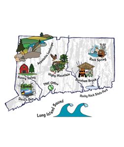 A map highlights Connectiut projects that The Nature Conservancy focused on during 2025.