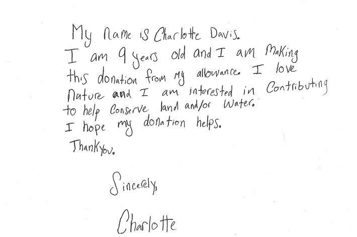 Handwritten letter from 9-year-old Charlotte Davis.