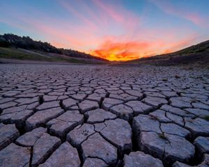 A river bed turned dry and cracked in California.