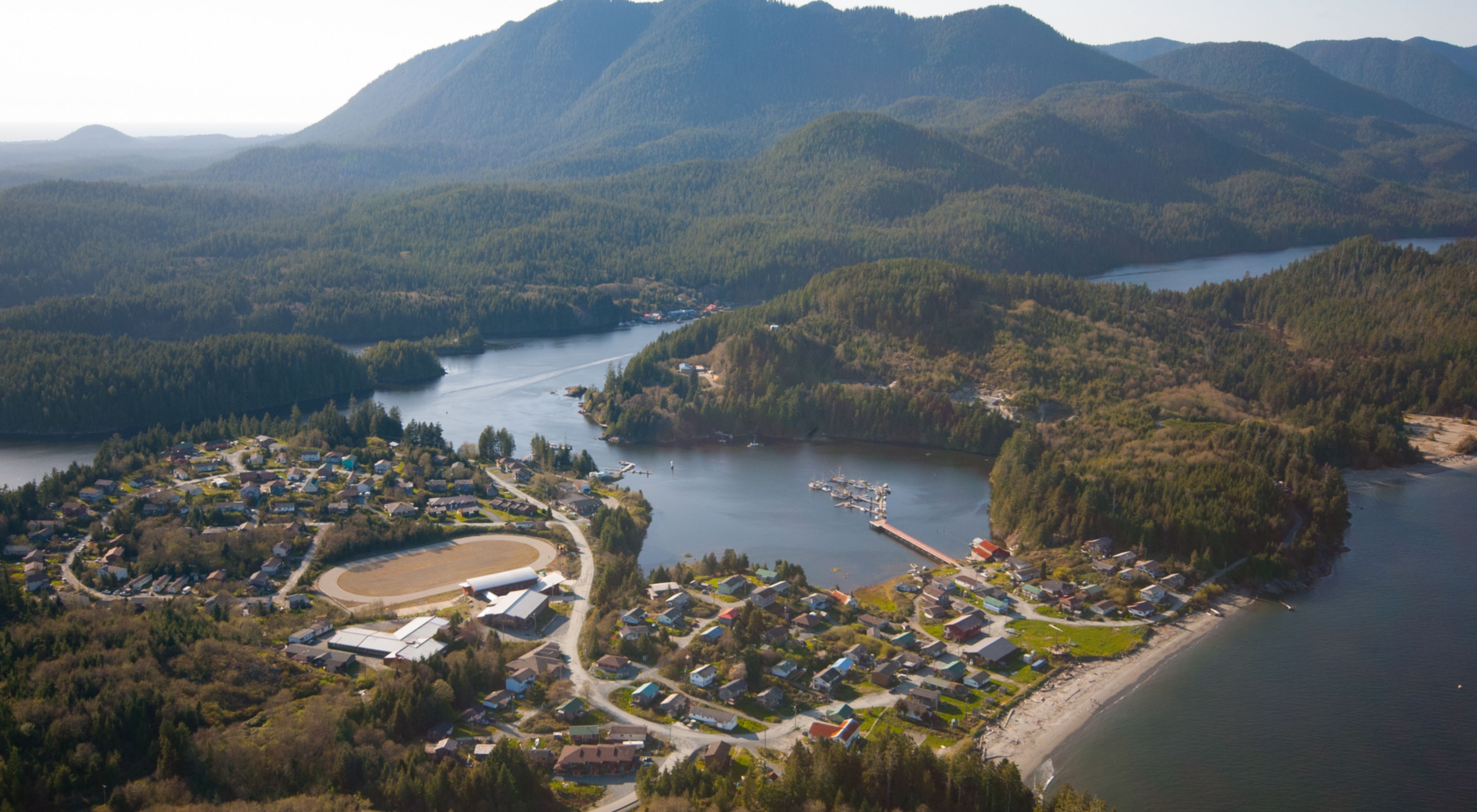 An aerial view of Clayoquot Sound, on the west coast of Vancouver Island, BC.