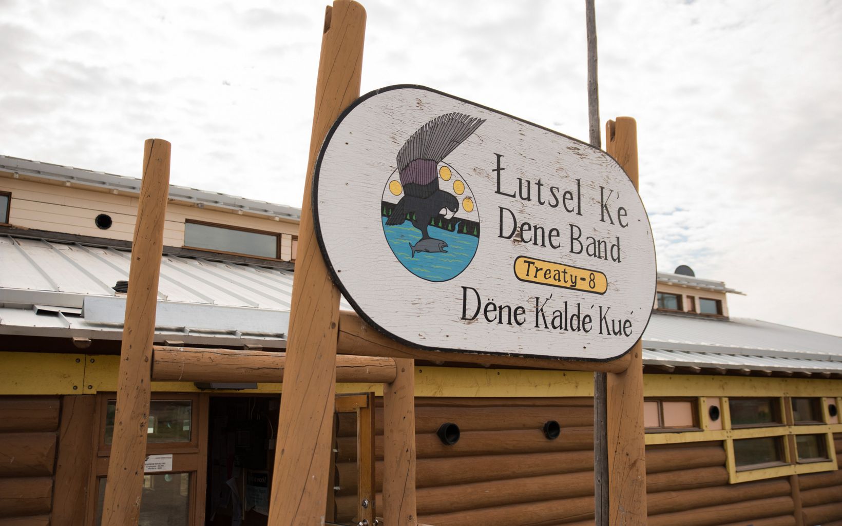 A sign outside the LKFN band office in NWT.