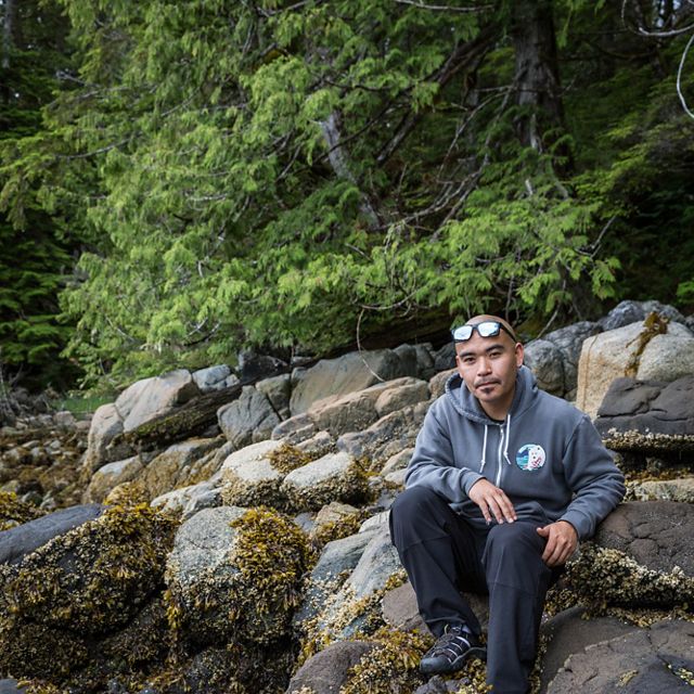 Kitasoo/Xai'xais elected chief, Doug Neasloss at a sacred cultural site.